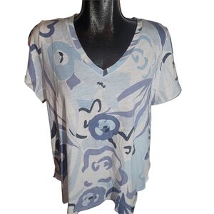 Rachel Zoe Abstract Blue and White Short Sleeve V Neck Top 1X
